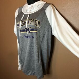 Womens long sleeve white & gray hooded polyester Washington huskies shirt sizeL